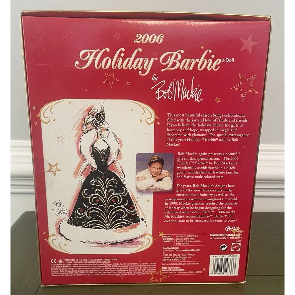 Mattel 2006 Holiday Barbie Doll Blonde Black Dress Bob‎ Mackie Christmas J0949